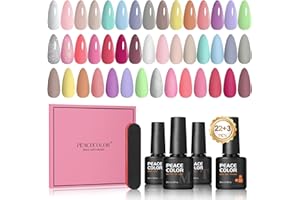 PEACECOLOR 25PCS Esmaltes Semipermanentes para Uñas, 22 Colores Pastel Pintauñas Semipermanentes con Base y Top Cost, Azul Rosa Amarillo Verde Morado Uñas de Gel Salón de Manicura