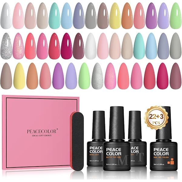 PEACECOLOR 38-teiliges UV Nagellack Set Inkl. LED-Lampe | 20 Farben Gel-Lack + Basislack, Topcoat & Zubehör – Nageldesign Für Zuhause