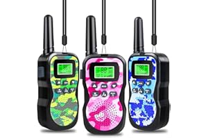 JUAUO Walkie Talkie Niños 3 Unidades, 3 kilómetros de Largo Alcance, Regalos de Cumpleaños, Juguetes Walkie Talkies al Aire Libre para Niños de 3 a 12 Años con VOX, Linterna, 8 Canales y Pantalla LCD