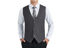 HISDERN Gilet Abito Uomo Formale Panciotto Uomo Elegante Classico Cotone Matrimonio Panciotti in Tinta Unita Con Tasche XS-4XL