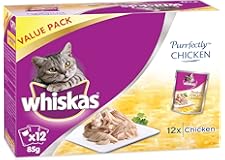 Whiskas Purrfectly Chicken, Chicken Entree Wet Cat Food for Adult Cats 1+ Years, Flavor Lock Pouch for Sealing Freshness, Mad