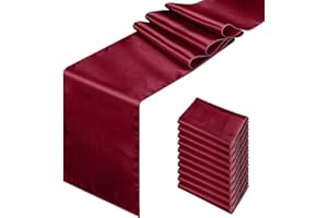 CECOMBINE 10 Pack Burgundy Satin Table Runners 12 x 108 inches Long Premium Satin Table Runner fit Rectange and Round Table for Birthday Parties, Banquets, Engagements Decoration, Wedding Party, Graduations