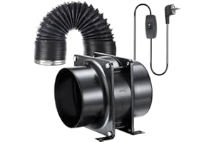 MOONJOR 100mm Extracteur d'air de Ventilation, 119m³/h Ventilateur de Conduit pour Cave, Tente de Culture, le Garage, Projet DIY (2m Tuyau, Colliers)