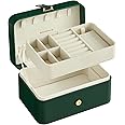 SONGMICS Jewellery Box, 2-Layer Jewellery Storage, 11 x 16 x 8 cm Travel Jewellery Box, Portable Jewellery Case, Small, Spacious, for Larger Accessories, Gift Idea, Forest Green JBC166C01
