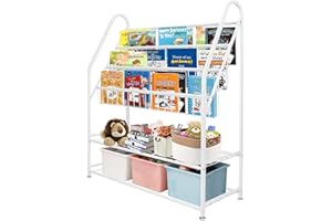HUHOTE Children Kids Bookshelf, Kids Bookcase Shelves, Children's Bookcases, Kids Book Rack, Book and Toy Storage Organizer Display Stands Shelf for Bedroom, Playroom, Perfect Height for Children (White)