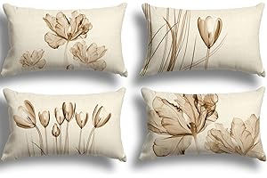 ZWJD Fodera per Cuscino Decorativa in Lino 30x50 Set di 4 Fodere per Cuscini Floreale Pittura ad Acquerello Fodere per Cuscini per Divano Camera da Letto Divano Cuscino per Esterno 30x50 A248-12