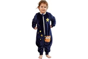 XQ&XG Sacco Nanna Con Piedini, Bambini Con Gambe 2.0 TOG, Flanella a Pelo a Maniche Lunghe, Gufo, 110
