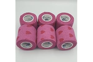 PintoMed - Bandage Cohésif - Rose avec Cooeurs Rouge 6 Rouleaux X 5 cm X 4,5 m Autoadhésif, Sports Bande, Premiers Secours Adhésif, Vet Wrap