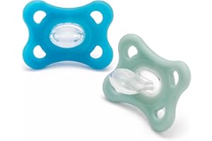 MAM Comfort All Silicone Soothers | 3-12 Months | 2 Pack | Comes in Dummy Steriliser Case | Sustainable Materials | Baby Accessories | Grey/Blue (Various Designs)