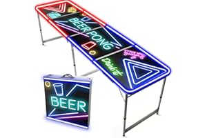 Beer Pong® - Table Beer Pong Lumineuse avec Néons Rouges et Bleus - Pliable et Transportable avec Revêtement Etanche Anti-Rayures - Homologuée pour Tournois de Biere Pong - Jeu à Boire Apéro