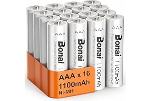 BONAI AAA Batterier Laddningsbara 16 Stycken 1100mAh Hög Kapacitet 1,2V Ni-MH Förladdade AAA Batteri Uppladdningsbart Låg Självurladdning