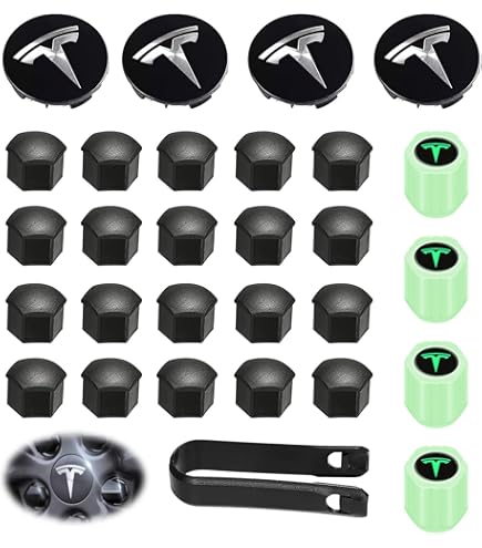 Set Copricerchi Per Tesla Model 3/Y - 4 Coprimozzi + 20 Copridadi In Alluminio Argento - Foto 4