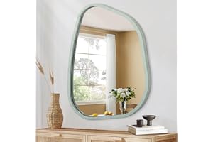 HLFMVWE Asymmetrischer Spiegel Small Unregelmäßiger Ovaler Wandspiegel Moderner Holzrahmen Eitelkeits-Künstlerischer Spiegel Dekorativ für Wohnzimmer Schlafzimmer Badezimmer 65 x 45CM