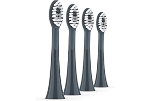 Ordo Replacement Sonic Toothbrush Heads with Pulse Technology for Teeth Cleaning, Plaque Removal, Silicone Polishing, Deep Clean Bristles, Adults, Pack of 4, Black Charcoal Grey