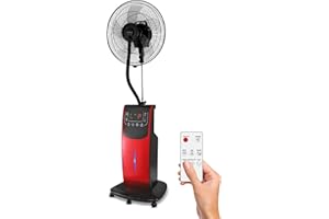 Dardaruga VENTILATORE DIGITALE WFD a Piantana con NEBULIZZATORE ad Acqua (Serbatoio XXL 3,10 Litri) IONIZZATORE ION, ANTIZANZARE Repellente Insetti, Vano AROMA Timer Telecomando Oscillazione (ROSSO)