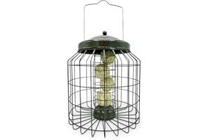 REPEAK Large Heavy Duty Squirrel Proof Bird Feeder for Suet Bird Food Outdoor Garden use - Mocha Brown - with Strong Galvanised Metal Cage to Deter Squirrels & Large Birds