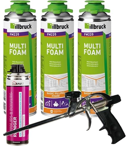 Isolbau Bauschaum-Set - Inkl. 7 X 1K Montageschaum B2 Pistolenschaum Mit Hervorragender Schall Und Wärmedämmung (je 750 Ml) & 1 X PU-Schaum-Reiniger (500 Ml), Dämmen
