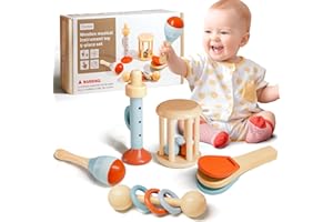 Arbolisse Montessori Baby Spielzeug 3 6 9 Monate, 5pc Holzspielzeug Spielzeug ab 1 Jahr, Montessori Spielzeug ab 6 Monate bis 1 Jahr, Baby Musikspielzeug Sensorisches Training lernspielzeug ab 1 Jahr