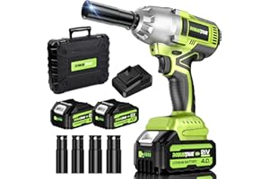 Robustrue 800N.m llave de impacto sin cable, 8000 mAh llave de impacto sin cable con cargador rápido, 21V motor sin escobillas Llave de impacto eléctrica con 4 boquillas de impacto, RT804B