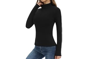 DDOBB Thermal Turtle Neck Tops for Women Fleece Lined Long Sleeve Polo Roll Neck Jumpers for Skiing Snowboarding Hiking