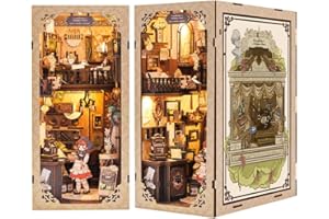Cutefun Zestaw do samodzielnego wykonania z osłoną przeciwpyłową, miniaturowy zestaw do domku dla lalek, półki na książki, zestaw modeli Booknook z meblami i oświetleniem LED, zestaw modeli do