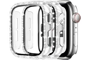 MYAPULUA 2Pack Bling Case for Apple Watch Screen Protector 40mm for Women,Hard PC Diamond Glitter Crystal Full Protection Protective Cover for iWatch Series 10 9 8 7 6 5 4 SE,02-Transparent/Transparent