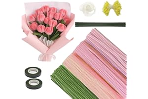 PUIAXOD 523 Pezzi Scovolini Colorati per Lavoretti Rosa Tulipano Pipe Cleaner, con Filo Verde per Bricolage, Nastro Regalo, Nastro Adesivo e Stami