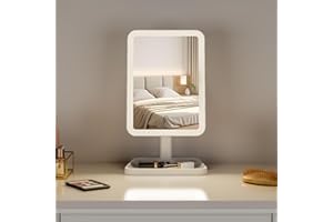 ‎GASHIO GASHIO Lusterko kosmetyczne z oświetleniem – lustro do makijażu z oświetleniem LED i funkcją dotykową – lusterko do makijażu – okrągłe lustro stołowe, obracane o 360° z oświetleniem – lusterko