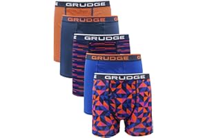 GRUDGE Men's Boxers Shorts (5 Pack) Multipacked Underwear Gift Set | Comfortable Stretch Cotton Mens Trunks, Colourful & Black Underpants Briefs