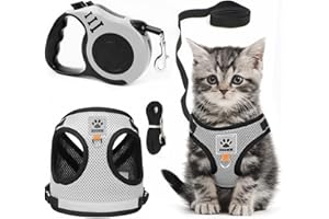 DINSONG Katzengeschirr mit Leine Ausbruchsicher, Katzen Geschirr Set Katzengeschirr Ausbruchsicher für Katze Hunde mit 5 m/16,4 Fuß Katzenleine Verstellbar Katzenweste, S