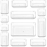 Stackzy Drawer Organiser Set – Makeup Organiser Tray for Drawers – Clear Cosmetics Container Tray for Bedroom – Utensil Cutle