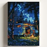Sayılarla Boyama Tuval Hobi Seti KAMP Temalı Fır&ccedil;a ve Boya Dahil Set (&Ccedil;ıtalı) 40x50 CM Kendin Yap Sayılarla Tuval Boya Kiti (