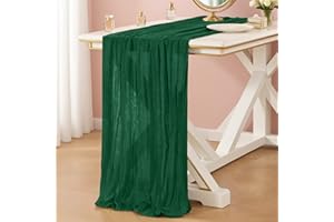 FOATCOX Bieżnik z Gazy Ciemnozielony, 300 x 90 CM Bieżnik Stylu Boho Wesela Przyjęcia Urodzinowe, Baby Shower, Boże Narodzenie i Sylwestra Dekoracja Stołu