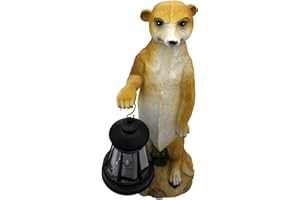 ‎BONETTI Bonetti Erdmännchen Gartenfigur mit LED Licht und Solar-Technik, aus Polyresin in Stein-Optik, kabellos, automatische Einschaltung (Laterne)