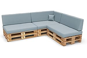 POKAR Juego de Cojines de 8 Piezas para Europalés: 3X Asiento 120x80cm +3X Respaldo 120x40cm + 1x 60x40cm Respaldo (Lateral) + 1x cojín Decorativo 40x40cm, para sofá de paletas, sin palés, Azul