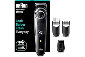 ‎BRAUN Braun Barttrimmer Series 3, Elektrischer Bartschneider Herren mit 4 Zubehörteile, Ultrascharfe ProBlade Klinge, 80 Min Akkulaufzeit, Kabelloser Bartrasierer, 40 Längen, Wasserdicht, BT3440, Schwarz