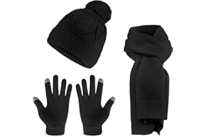 JYZPJ Hat and Scarf Set for Women Gloves Set Ladies 3 In 1 Women'S Cold Weather Gift Winter Fleece Lined Warm Thermal Beanie Hat Touchscreen Gloves Outdoors Walking Shopping Skiing Fishing Camping