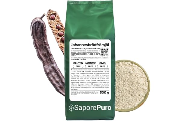 Saporepuro Johannesbrödkärnmjöl 500 g – GLUTENFRITT – 100% rent naturligt förtjocknings- och gelbildningsmedel – Perfekt för Glass, Sorbet, Desserter och Såser