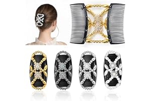 HEKOBAG Perlen Haarkämme, 4 Stück Magische Dehnbar Kämme Dehnbar Haarspangen Elastisch Perlen Doppel Haarkämme zum stecken Haarspange Stretch für Frauen und Mädchen