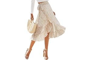 SotRong Letnia szyfonowa spódnica dla kobiet kwiatowa boho zawijana spódnica midi długa wysoka niska, rozcięta spódnica wiązana talia linia boho spódnice plażowe