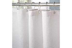 VANZAVANZU Tenda da doccia in cialda con anelli in metallo, tenda da doccia, vasca da bagno, anti muffa, tessuto per bagno, resistente, per vasca da bagno, cabina doccia, orlo pesante, 182 x 182 cm (bianco)