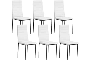 HOMCOM Pack de 6 Sillas de Comedor Modernas, Sillas de Cocina Tapizadas en Lino Sintético con Respaldo Alto y Patas de Metal, para Salón, Blanco