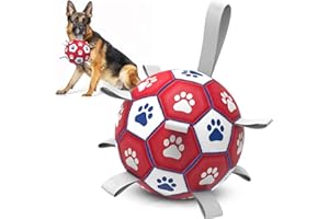 HETOO Piłka nożna dla psów, interaktywna zabawka dla psów, zabawka wodna, trwałe piłki dla małych i średnich psów, czerwono-białe (20 cm)