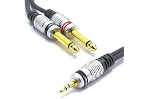 Kabel Aux Jack 3,5 Stereo na 2x Wtyk Jack 6,3 Mono 3m VITALCO Przewód Mały Jack 3,5mm 2x Duży Jack TS
