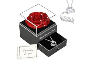 Qinqinxin Festa della Mamma Idee Regalo, Rosa Eterna con Collana Argento 925, Migliore Mamma del Mondo, Rosa Stabilizzata Vera, Regalo Mamma Compleanno, Festa della Mamma dal Daughter