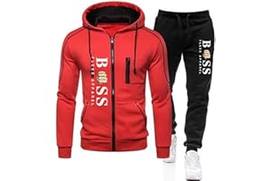 WAZHAKU Survêtement de sport pour homme, long, confortable et surdimensionné, 2 pièces, sweat à capuche et pantalon, avec motif de lettres créatives, pour l’automne et l’hiver