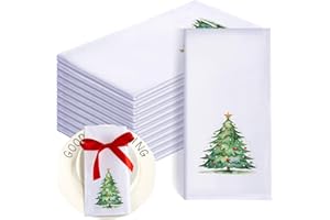 Panelee 12 Pezzi 43 x 43 cm Tovaglioli di Stoffa Natalizi Morbidi e Confortevoli Tovaglioli da Tavola Riutilizzabili Lavabili in Raso Decorazioni per Casa Ristoranti Feste Natale(Albero di Natale)