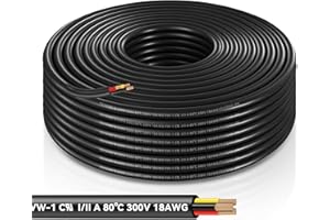 WOOWAIR 15Metros 18Awg 3x0,75mm² Fil Électrique, Noir Cable Electrique 3 Fils 5V/12V/24V/300V, Noyau De Cuivre Câble D'extension À 3 Conducteurs, Température -40 À 80 °C, pour Éclairage Led Voiture