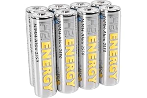 HEITECH PROMOTION GMBH HEITECH AA Akku Mignon 2550 mAh 1.2V NiMH TÜV geprüft 8 Stück - Wiederaufladbare Batterien mit geringer Selbstentladung - Akkus für Geräte mit hohem Stromverbrauch