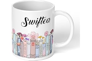 Print Maniacs Swiftea Mug 11oz White Floral Bookcase Albums Design Swifty Taylor Merchandise ERAS Gilmore Mug Fearless Folklore Evermore Swift